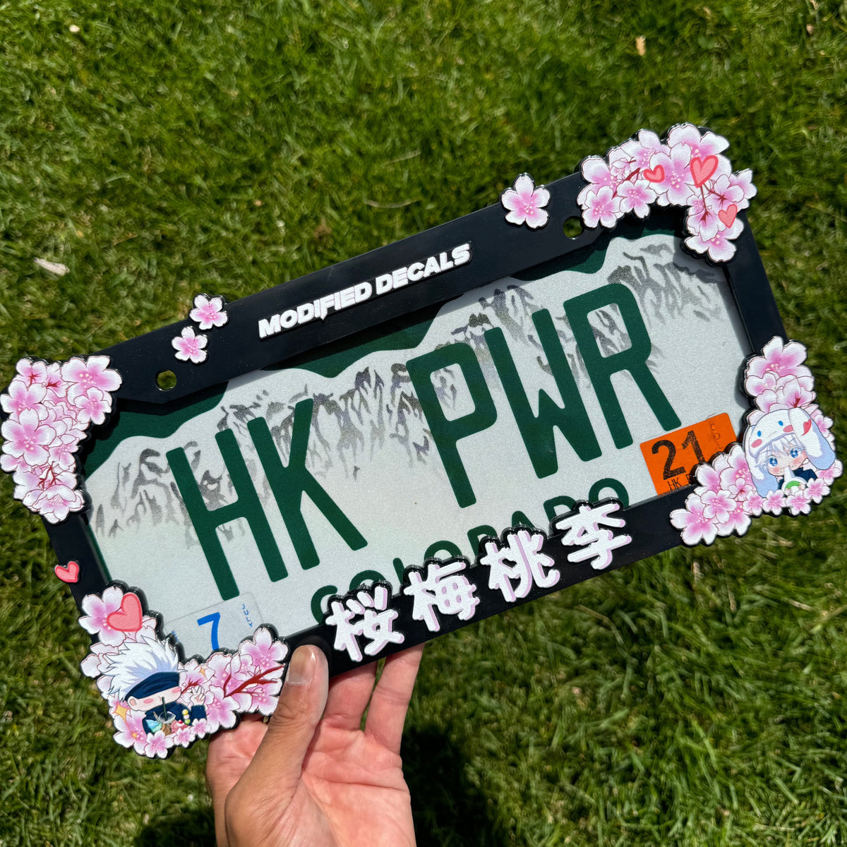 thumbnail image 2 of Qianyu 2-Pack Cherry Blossom License Plate Frames - Aluminum Alloy, Black Pink Floral Design 2 of 13